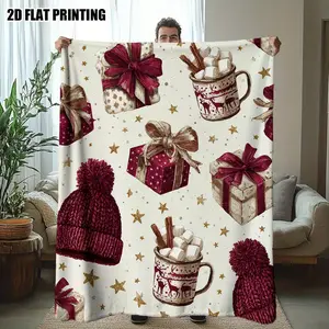 Christmas blanket-Extra Thick & Soft Burgundy Golden White Red Brown Christmas Throw Blanket - Luxury Winter Warmth for Bed, Sofa, Chair - All-Season Cozy Flannel Bedspread with Deep Burgundy & Golden Bow Accent -Christmas gift