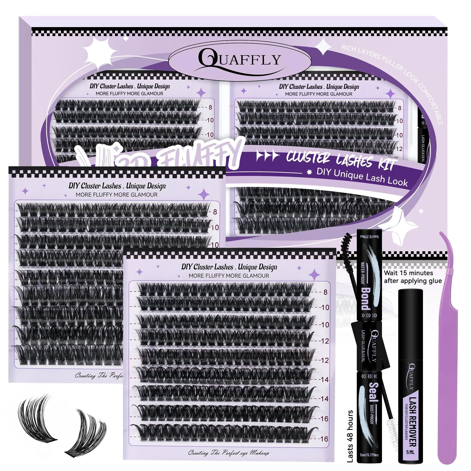 Mixed Length Individual False Eyelashes & Tweezers & Glue & Glue Remover, 360pcs/set Natural Look Eyelashes Kit, Eyelashes Extensions, Cluster Lashes