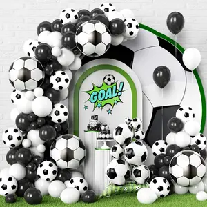 122 PCS Soccer Balloon Arch Kit with Black & White Balloons and Self-Standing Soccer Foil Balloons