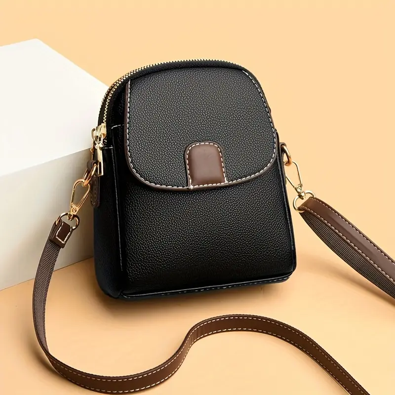 Casual Mini Crossbody Bag for Daily Use, Pebbled Faux Leather Mobile Phone Purse with Multi-Layer Zipper, Casual Zipper Purse, Daily Use Purse