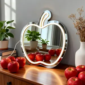 Apple Shape Neon Mirror LED Wall Lamp, USB & Battery Operated, Decorative Light for Bedroom, Living Room, Birthday Party, Christmas Decor