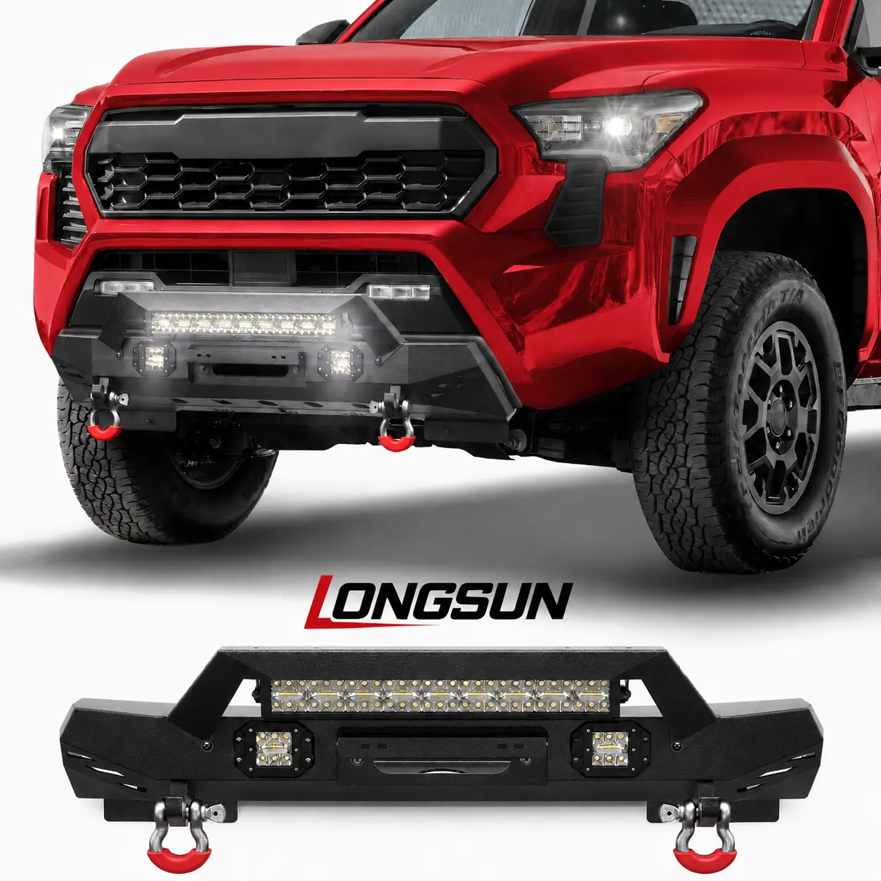 Longsun Front Bumper for 2024-2026 Toyota Tacoma - Perfect Fit Vehicle-Specific Bumper, Functional and Stylish, Includes Winch Plate & License Plate Bracket, Ideal for Towing, Recovery Tasks