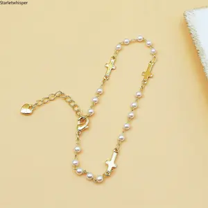 Trendy Pearl Lock & Cross Bracelet for Women, Minimalist Luxury Design, Delicate High-End Fashion Jewelry, Lightweight & Versatile for Daily Wear, Dates, Parties & Meaningful Gift Giving
