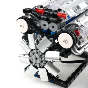 flash card V8 Cylinder Engine Model MOC Building Block Kit 10088 /10171 With Battery Box + Motor Drive Decorative Bricks DIY Toys Boys Gift