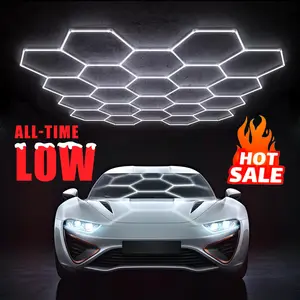 HYPERLITE offers Hexagon Garage Lights, a hexagon led lights Ceiling system designed for Grid Systems. These lights emit a Cool White light, ideal for Car Detailing Garages, Basements, Barbershops，Adjustable Lighting Options，memorialday summervibes