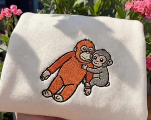 Team Punch Embroidery Sweatshirt, Baby Monkey Punch Hoodie, Animal Lover Sweater