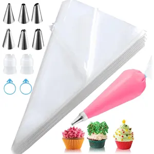 Large Piping Bags 100 count - 16 Inch Disposable Piping Bags and Tips Set, Thickened Plastic Piping Bags, Clear Piping Bags, Large Icing Piping Bags for Deviled Eggs, Cookies and Cake Decorating