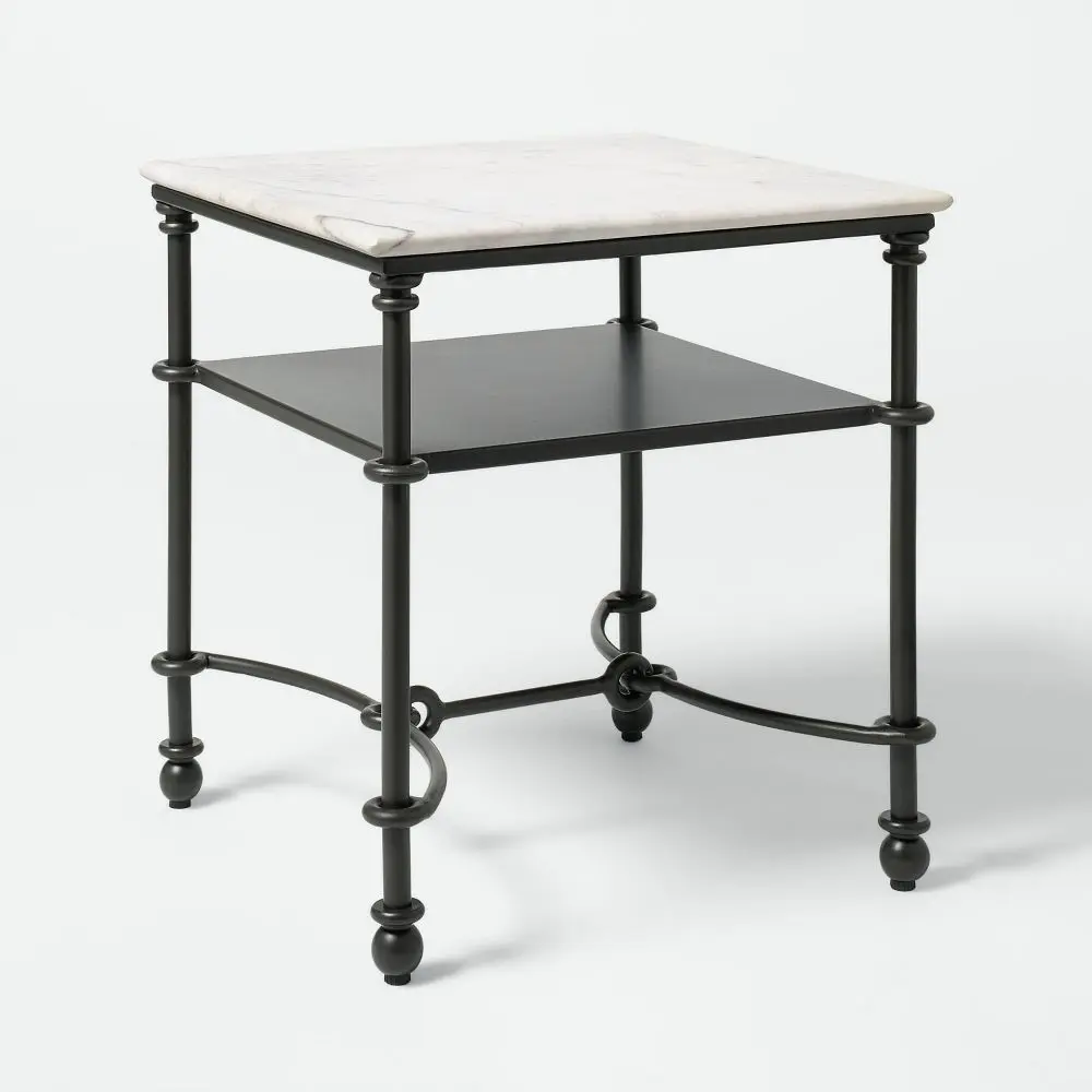 Metal and Marble Side Table with Shelf White Carrara Marble/Dark Bronze - Threshold designed with Studio McGee; Fully Assembled