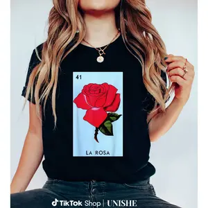 La Rosa Lotería T-Shirt - Soft 100% Cotton Unisex Graphic Top, Relaxed Fit Shortsleeve Fashion Print