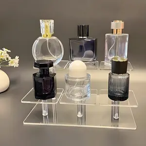 A Transparent, Multi-Tiered Acrylic Display Stand for Perfumes, Designed for Storing for cosmetic Bottles And Models, Serving As a Easy Yet Elegant Multifunctional Desktop Showcase, Display Riser
