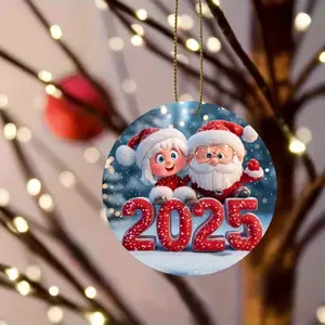 Acrylic Christmas Decoration Set, Santa Snowman Design Ornaments, Round Holiday Hanging Pendants, Festive Tree Decorations with Gift Box Included, Home Decor Ornament