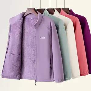 Women's wool lining, thickened fleece, spring and autumn winter outdoor jacket, windproof and warm, stand up collar, sports shirt, sporty and casualRAIMENTRY