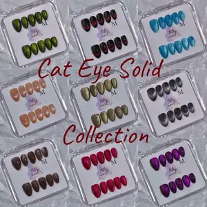 TiTinails Cat Eye Press On Nails | Almond Shape | Handmade Magnetic Effect | 10pcs Reusable | Easy to Apply