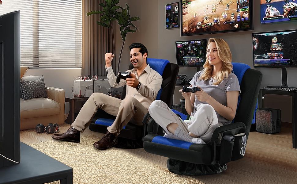 Yaheetech Floor Gaming Chair, Swivel Adjustable Reclining Sofa Chair with Armrests and Adjustable Backrest Yaheetech Floor Gaming Chair, Swivel Adjustable Reclining Sofa Chair with Armrests and Adjustable Backrest