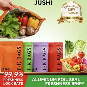 2026New reusable upgraded thickened upright aluminum foil sealing storage bags, with labels and zipper locks, suitable for washable kitchen items like vegetables, fruits, and meat