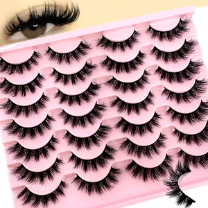 New 14Pairs Manga Lashes Faux Mink Eyelashes Cat Eye Eyelashes Natural Full False Eyelashes Volumized Eyelash Extension Travel Essentials Makeup Tools Clear Cosmetic