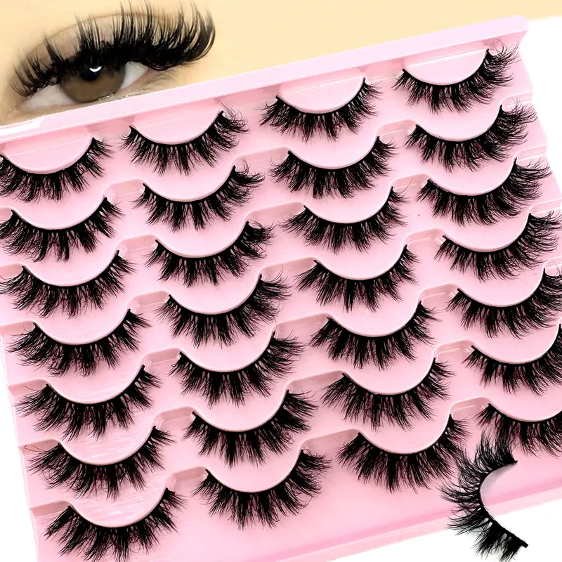 New 14Pairs Manga Lashes Faux Mink Eyelashes Cat Eye Eyelashes Natural Full False Eyelashes Volumized Eyelash Extension Travel Essentials Makeup Tools Clear Cosmetic