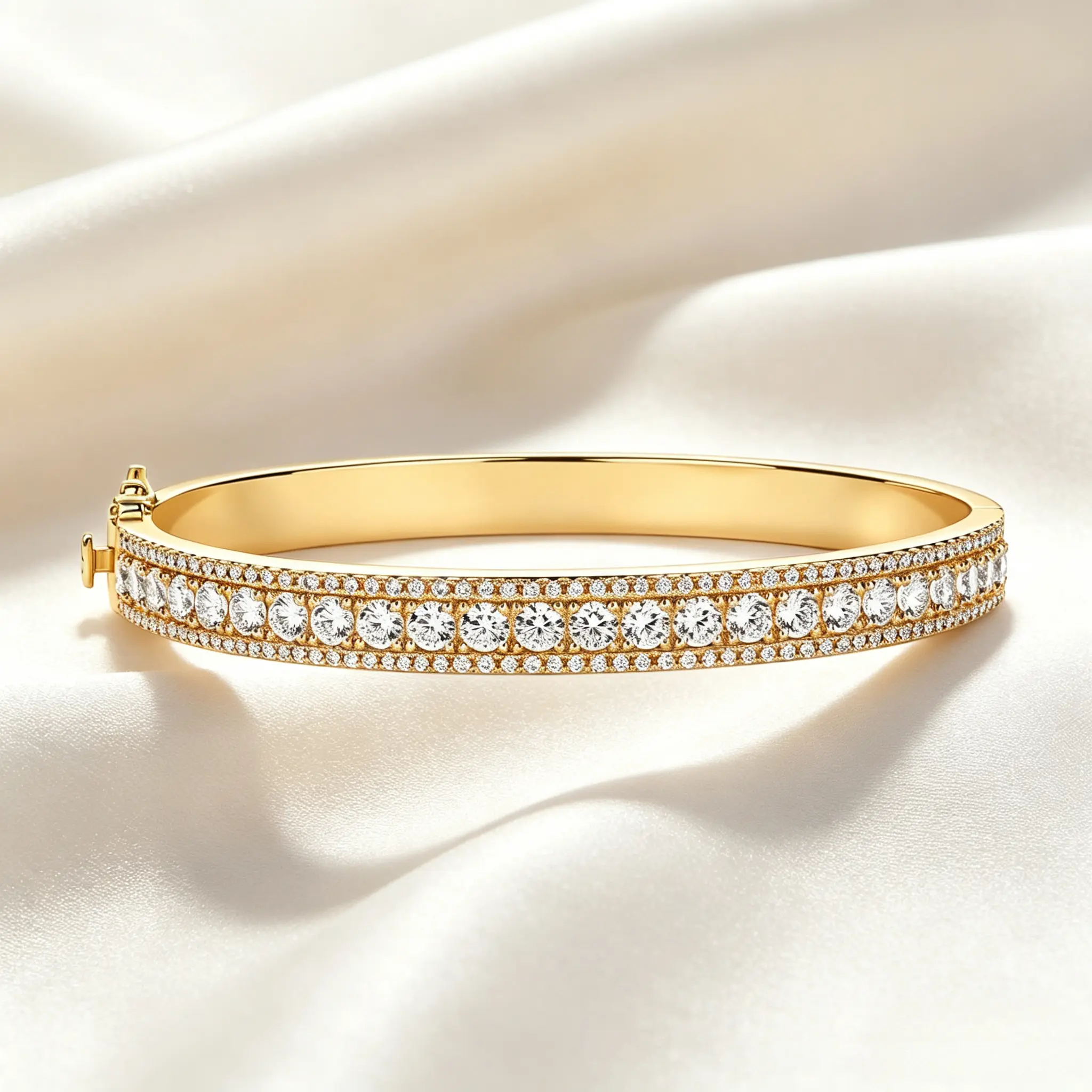Women Double Row Sparkling Cubic Zirconia Bangle Bracelet, Luxury Silver Gold Plated Inlaid Crystal Hinged Bangle, Elegant Wedding Party Jewelry Gift