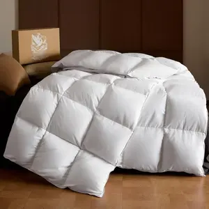 Goose Down Fiber Comforter  Size - -Season Hotel Quality Duvet Insert, High Fill Power, Ultra Soft  , Box-Stitched, Breathable, Lightweight Luxurious White Bedding, 90"x 106"