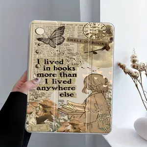 Vintage Book Lover Collage Three-tiered stand Pad case, Tablet Accessories, Transparent Acrylic Hard Back Panel With Pencil Slot, Suitable for All models. Scratch-resistant Ultra-thin Case, Shock-resistant Full Cover Suitable for Offices Schools and Homes