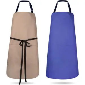2 Pack Kitchen Aprons, Waterproof and Oil Resistant with 2 Pockets, Adjustable Neck Strap for Both Men and Women, Chef Apron