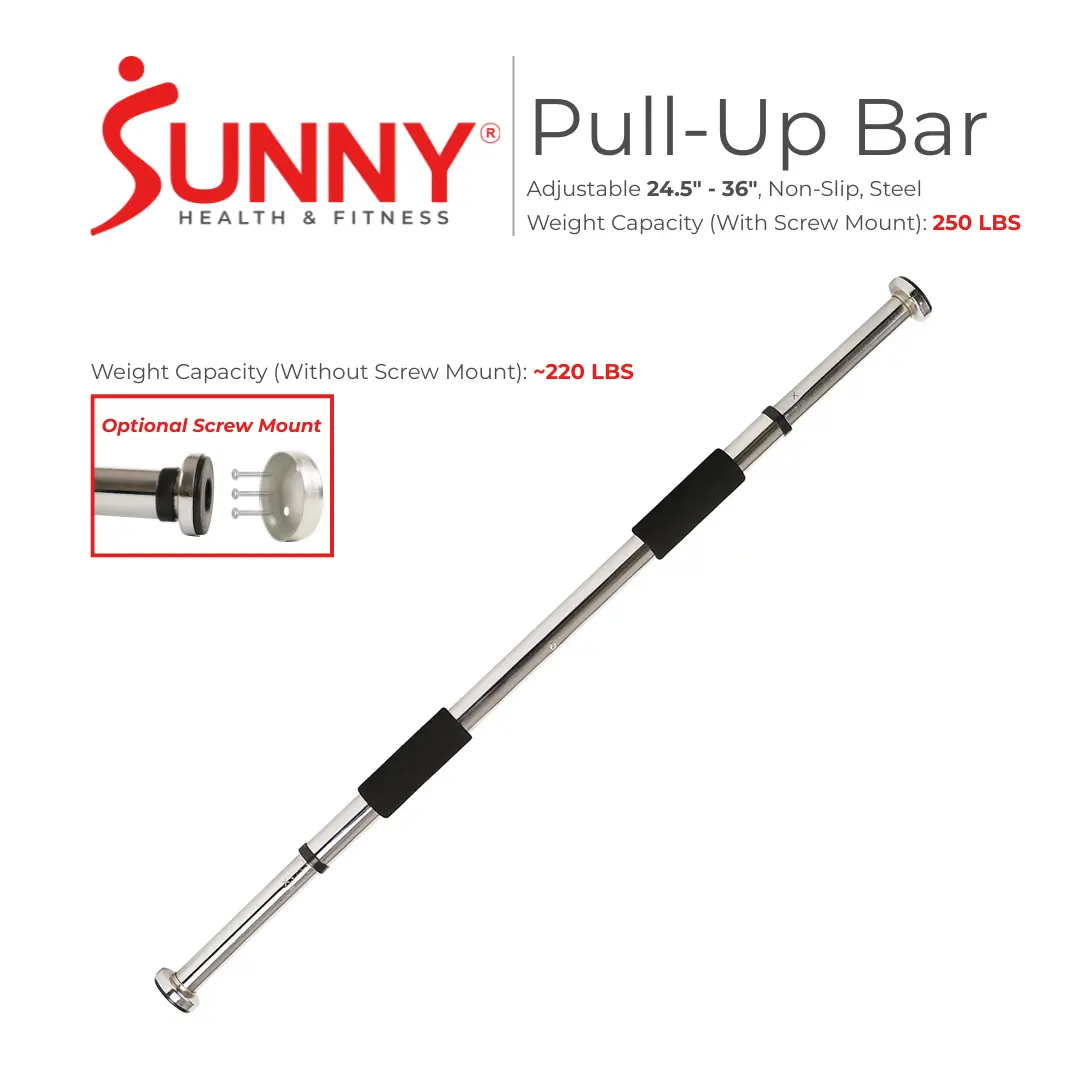 SUNNY Doorway Chin Up Bar Pull Up Bar Adjustable 24.5" to 36" Heavy Duty Muscle Exercise Equipment Home Gym Kit for Pull Ups Chin Ups Leg Lifts Push Ups Upper Body Strength Training Chest Arms Shoulders Indoor Apartment Home Workout Fitness Bar Portable SUNNY Doorway Chin Up Bar Pull Up Bar Adjustable 24.5" to 36" Heavy Duty Muscle Exercise Equipment Home Gym Kit for Pull Ups Chin Ups Leg Lifts Push Ups Upper Body Strength Training Chest Arms Shoulders Indoor Apartment Home Workout Fitness Bar Portable