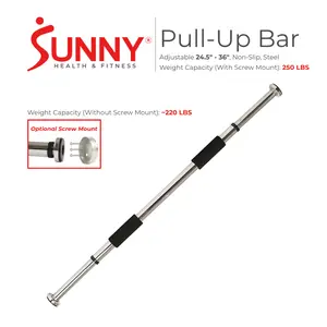 Sunny Health & Fitness Doorway Chin-Up Bar for Pull-Ups Leg Lifts Push-Ups Adjustable Length 24.5"-36", Heavy-Duty Optional Screw-In Door Frame Mount, Upper-Body Strength Training for Chest/Arms/Shoulders, Indoor Home Room Apartment Workout Fitness