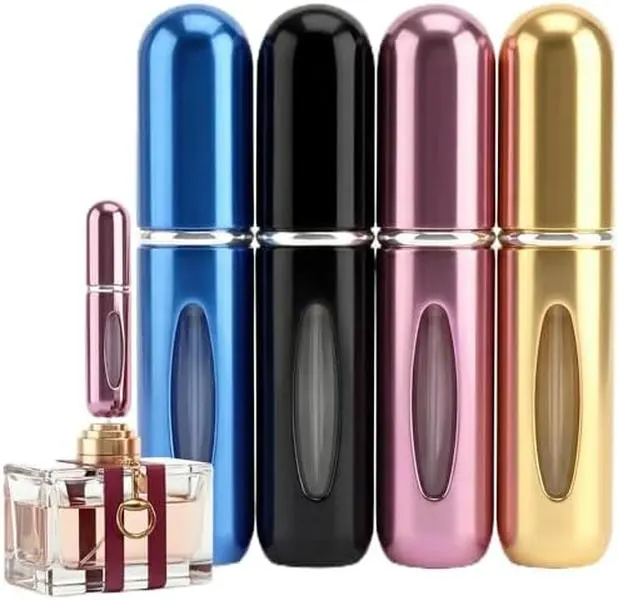 5ml Travel Perfume Bottle Refillable Atomizer Sprayer for Perfume,Leakproof Perfume Atomizer Travel, Portable Refillable Perfume Bottles, (Blue, Black, Pink, Gold)