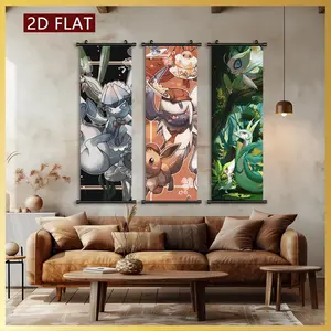 [2D-Flat]3pcs Exquisite Posters Canvas Wall Art Anime Art Print Ink Wash Painting Unframed Scroll Hanging Painting, With Scroll Ord Art Decor HD, Pattern for Living Room, Best Gift for Friends, Indoor-Outdoor Decor, Ink HD Fade-Resistant Art