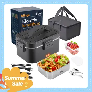Nifogo Electric Lunch Box 100W 1.8L Food Heater Portable with Tableware & Lunch Bag for Car Home Office Travel Non Battery Powered