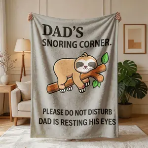 Funny Sloth Text Print Flannel Blanket, Large Size, Soft and Lightweight, Perfect for All Seasons, Ideal for Bed, Sofa, Office, Camping, Travel