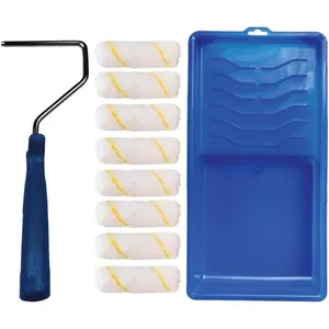 Paint Roller Tool Kit 10 Piece Painting Set with Mini Plastic Paint Tray Set, Mini Roller Frame and Microfiber Roller Covers