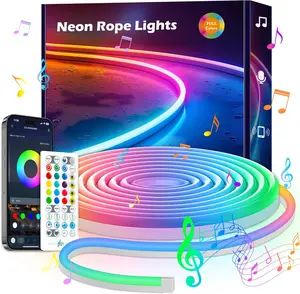 LED Neon Rope Lights Room Decor, DIY 20ft LED Strip Lights, Remote and App Control, Music Sync Color Changing, Outdoor Waterproof RGB Neon Lights for Party Gaming Living Bedroom Wall Stuff