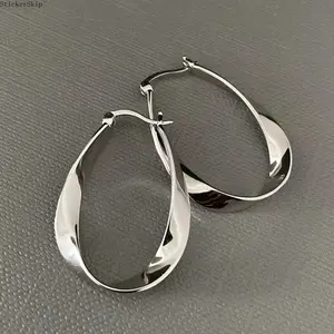 2026Silver-Plated Brass Mobius Twist Hoop Earrings – Lightweight Spiral Fashion Jewelry for Women, Chic Everyday Style, 1.2 in x 0.8 in Unique