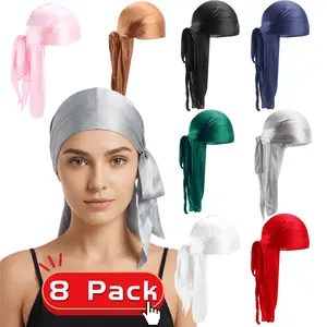8 Pack Men & Women' Pirate Headbands & Headscarves - Solid Color Long Tail Hair Suitable for Costume Parties, Halloween, Graduation, Bicycle Helmets - Unisex Hair Bands for Themed Events
