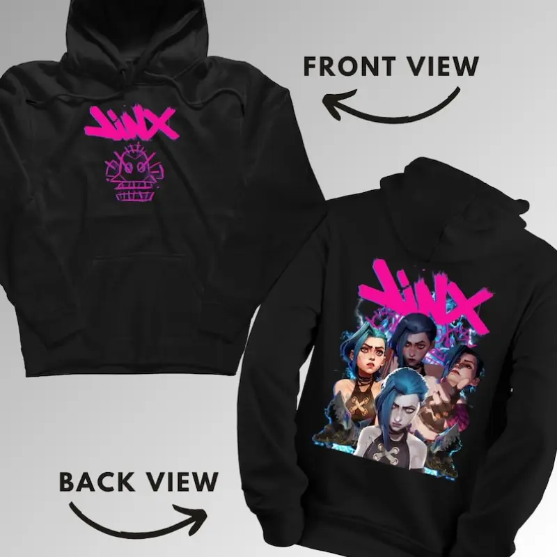 Jinx Arcane Unisex Hoodie, Vintage Streetwear League of Legends Hooded Sweatshirt, League of Legends arcane gift, perfect gift
