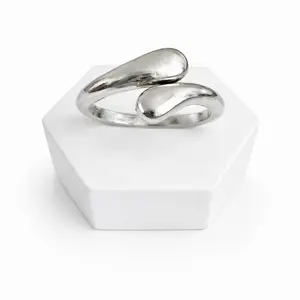 Stainless Steel Open Wrap Ring – Minimalist Adjustable Silver Ring