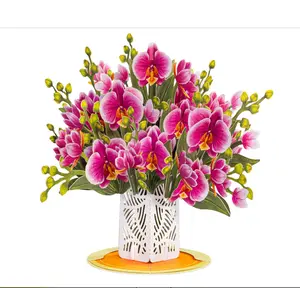 3D Flower Bouquet Pop Up Mother's Day Card, with Orchid Bouquet Forever Flowers Keepsake, Gift for Mothers Day, Birthday, Graduation, Get Well, Thank You, All Occasion - Oversized 10" x 7" Cards - Includes Envelope And Note