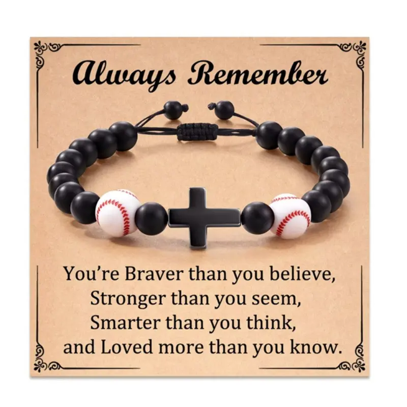 Adjustable Cross-Beaded Bracelet for Boys - Casual Fashion Accessory, Basketball-Baseball Lovers Gift for Nephew, Grandson, Teen Boys, Men (Birthday, Christmas Occasions)