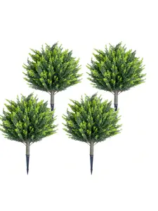4-Piece 25.5" Lifelike PE Material Artificial Cypress Topiary Trees with Ground Spikes, Leaf-Detailed Indoor/Outdoor Decorative Plants, Ideal Gift for Home Garden Accents