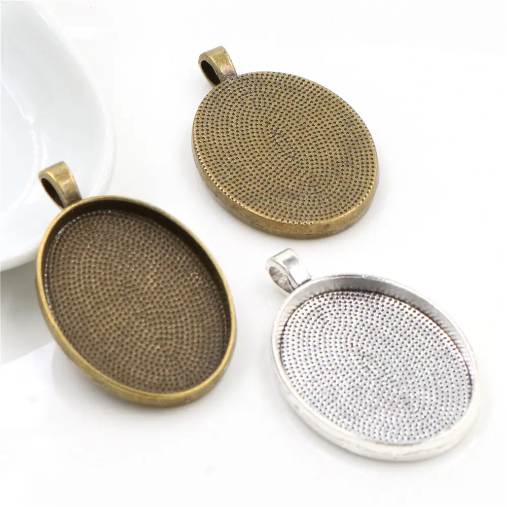 10pcs 22x30mm Inner Size Antique Silver colors Bronze Simple Style Cameo Cabochon Base Setting Charms Pendant necklace findings