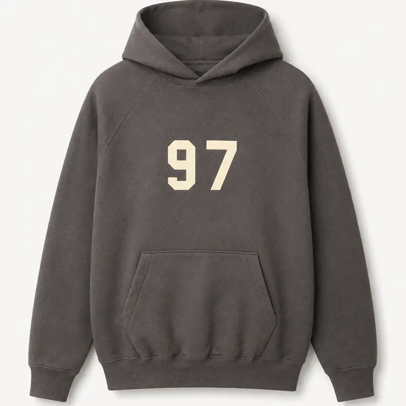 Men’s Loose Fit 97 Graphic Hoodie, Charcoal Pullover Sweatshirt with Double-Layer Hood, Kangaroo Pocket & Ribbed Cuffs, Casual Streetwear Hoodie Printed Hooded Unisex Streetwear Pullover