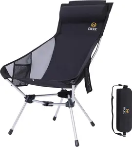 Nice C Ultralight High Back Folding Camping Chair, Backpacking Chair, Compact & Heavy Duty Outdoor, Travel, Picnic, Festival with 2 Side Pockets, Pillow &Carry Bag