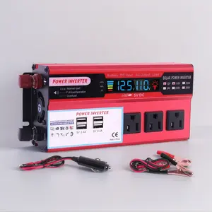 Portable Power Inverter - DC 12V to AC 110V Pure Sine Wave Solar Converter for Automotive Use, 4 USB Ports, Overheat Protection, High-Voltage Input Protection