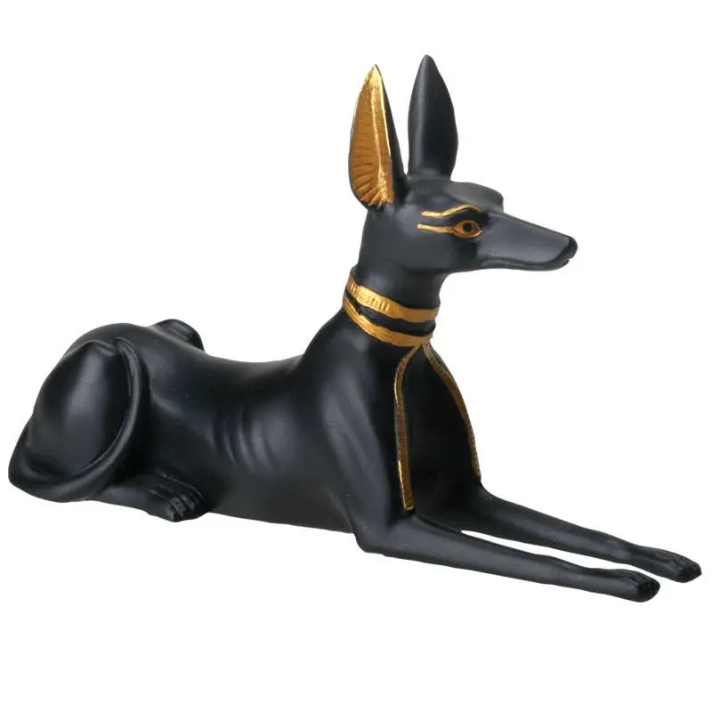 Small Black-Gold Resin Anubis Animal Sculpture - Egyptian-Inspired Home Religious Altar Decor