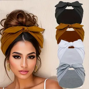 4pcs Women'S Extra Wide Bow Headbands - 7" Non-Slip Hair Turban Headwraps for Yoga, Workout & Casual Wear - Soft Polyester Fabric in Black, Brown, White, Beige & Gray - Comfortable & Stylish Hair Accessories for All Hair Types, Hair Accessories for, Worko