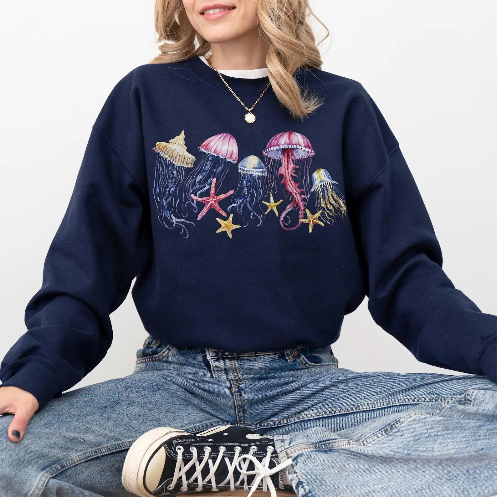 Colorful Jellyfish Sea Animals Crewneck Sweatshirt, Ocean Sweatshirt, Marine Biologist Sweatshirt, Gift for Her, Birthday Gift