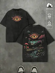 Retro-inspired, Graphic, Print, water-washed, heavyweight, relaxed fit T-shirt for men and women, perfect for fans of alternative metal band tours, streetwear, gifts for vintage music enthusiasts, casual, campus, back-to-school, and commute