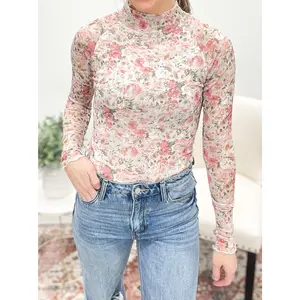 The Iris Floral Mesh Top Cream clothing women