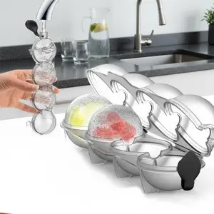Whiskey Cocktail Ice Ball Maker: Four-Hole Rapid Release Ice Mold, Ice Ball Molds, Fits Freezer for Fast Homemade Ice Spheres. Essential Bar Party & Home Bartending Tool, Low-Temperature Resistant Cocktail Ice Press, Home Bar Accessories